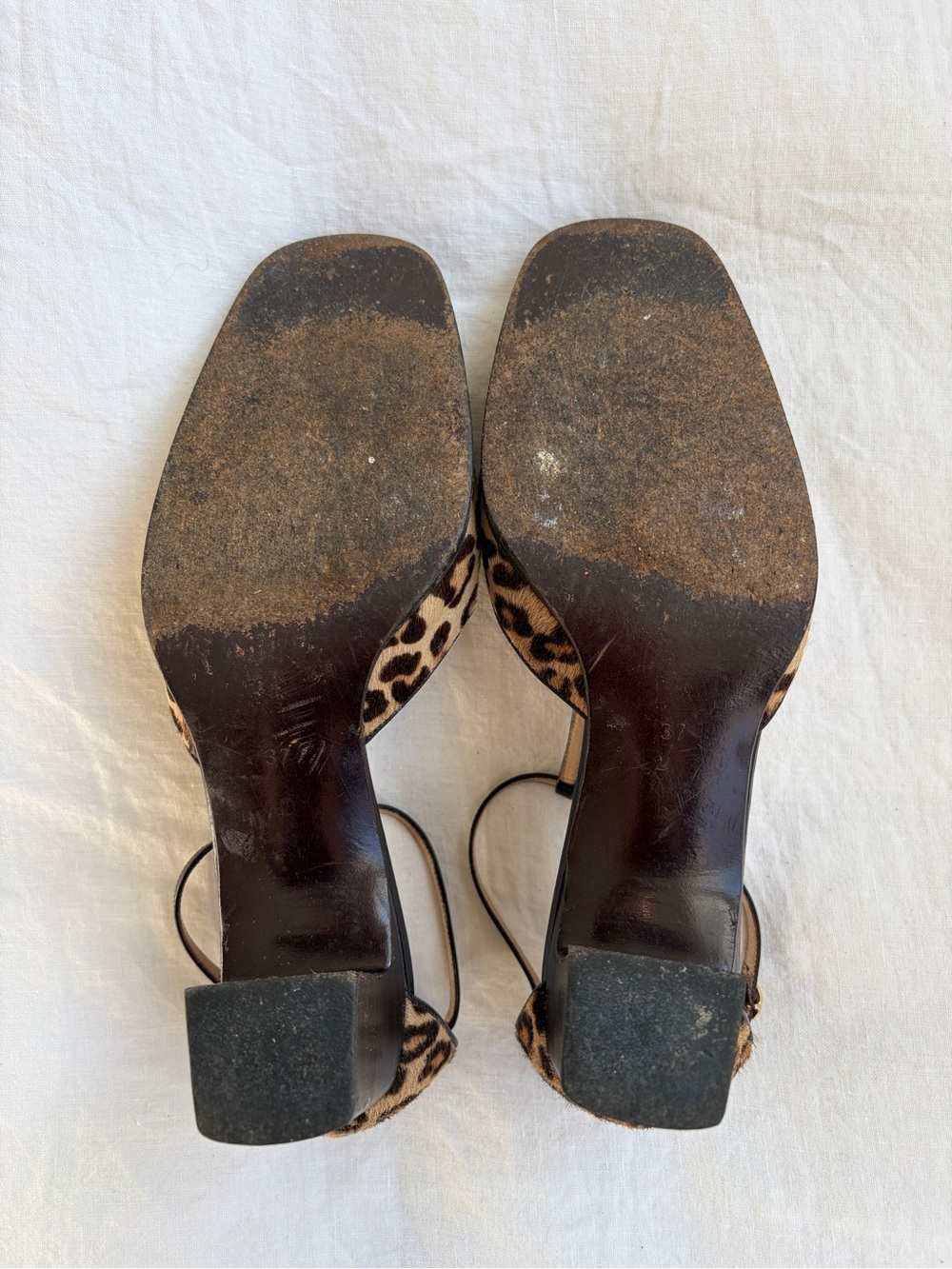 Vintage Dior Leopard Pony Calf Hair T Strap Thong Heels Brown Black - Picture 5 of 7